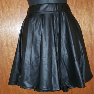 Pleated Faux Leather Skirt